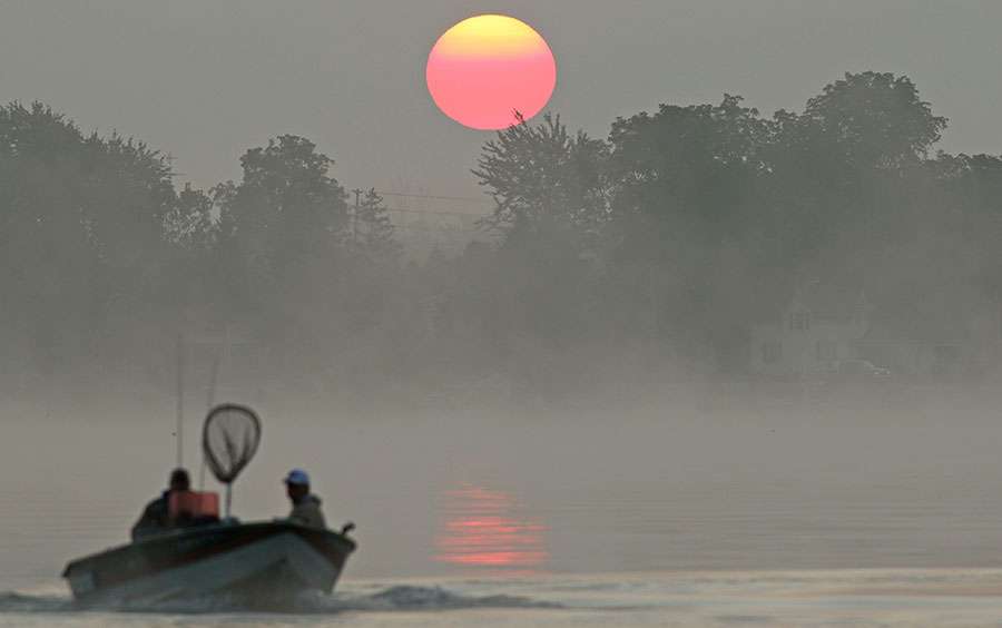 For the first time in the Plano Bassmaster Elite on Lake St. Clair anglers took off to a view of  the sun. 