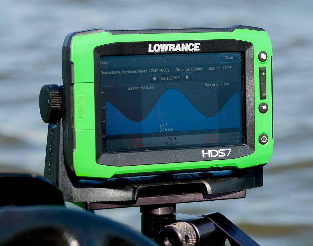Two interesting things about this picture- I've never had to use the Tides function on a Lowrance before, and my boat today was entirely the color of green, and had a 300hp motor on the back of it. It was a...fast day.