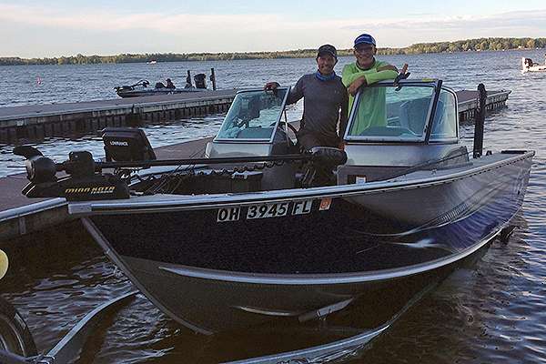 When fellow Ohioan Jonathan Shoemaker (left) learned of my motor trouble, he generously invited me to fish with him and his friend Tyler Berthold one afternoon. Shoemaker competed in the Open on the pro side from a deep V-hull, a boat that he also uses to fish walleye tournaments. Tyler fished as a co-angler.