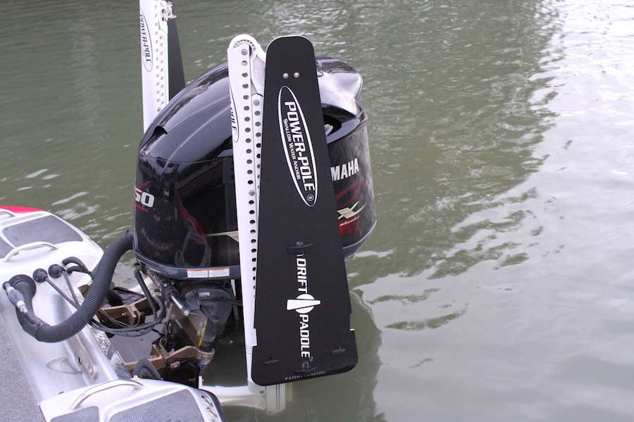 Instead of the standard Power Pole, he is equipped with drift paddles to help with the high winds and rough water on Lake St. Clair, Erie and Huron.