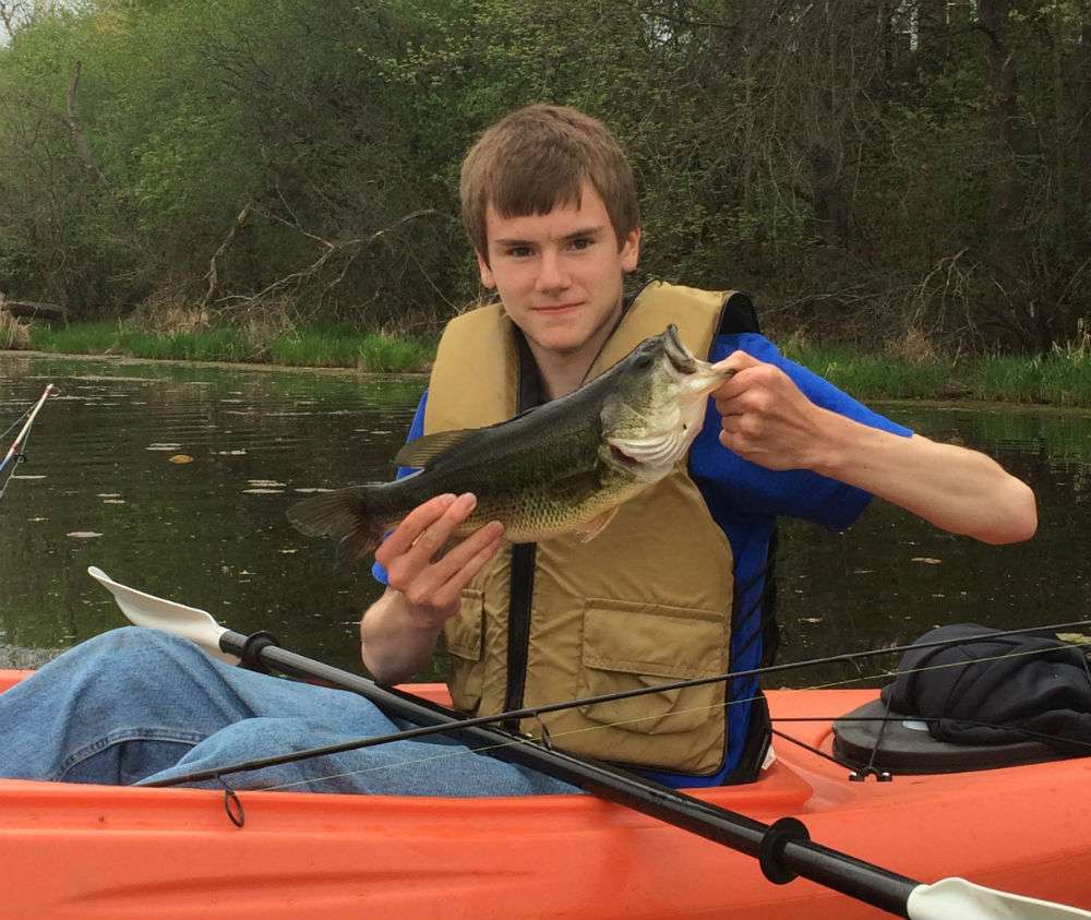âA nice bass caught by my son from a kayak in Minnesota.â Submitted by Tom