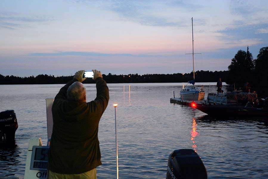 Alan Pierce of the B.A.S.S. staff snaps a pic of a beautiful sunrise that is about to appear over Lake Vermillion. 