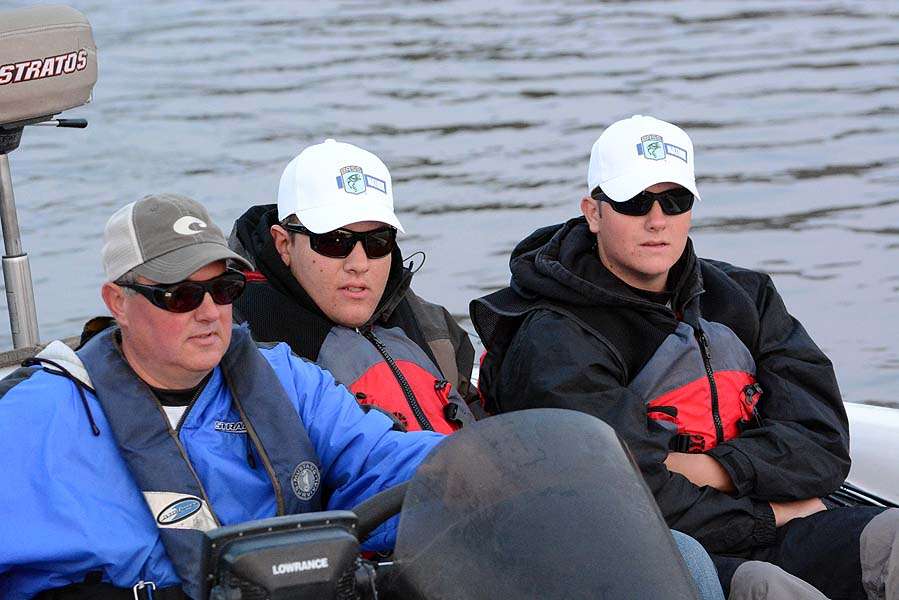 Wisconsin high school boat captain Wes Haney with son Colton and teammate Noah Lindus. 
