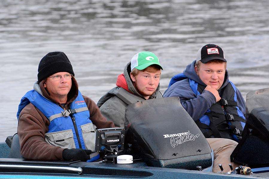 Indiana high school boat captain Scott Stafford with son Adrian and teammate Matt Miller. 