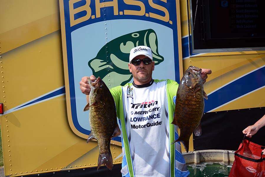 Joe Pruss holds his two best bass of the day that put the South Dakota angler in second place.
