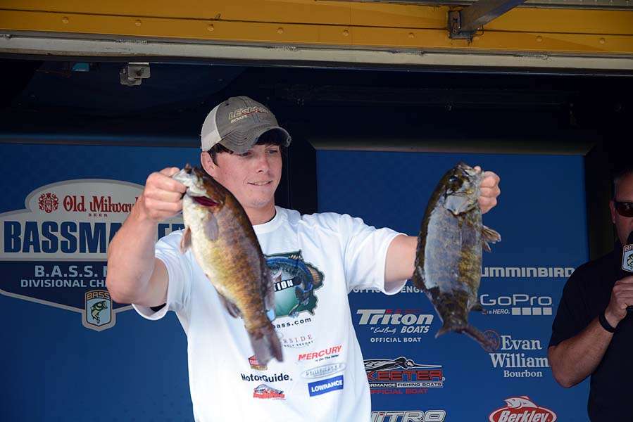 Greg Vance of Iowa with 2 smallmouth that add to his teamâs overall weight.