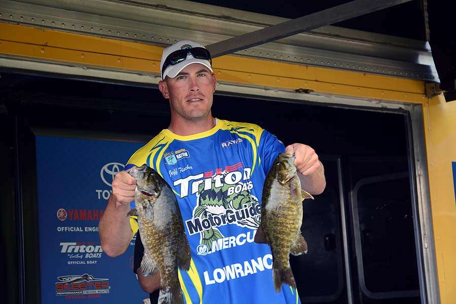 Jeff Fisher is the last adult angler to weigh in prior to the high school anglers.