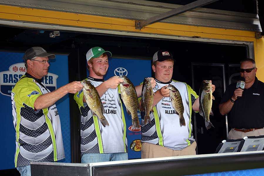 Boat captain Scott Stafford joins son Adrian and partner Matt Miller. The Indiana anglers represent the Southside Anglers.