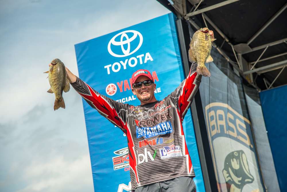 Combs holds up his two best fish from Championship Sunday. He ended 9th with 69-11.