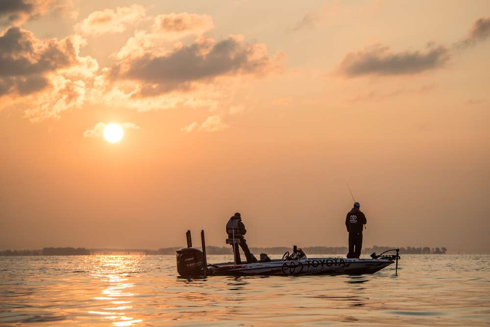 Terry Scroggins started making his first casts relatively close to the take off ramp, just after the sun had risen over Lake St. Clair.