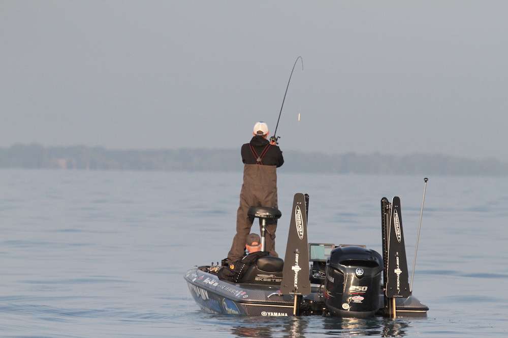 Robinson swaps up to a topwater as he spots a fish busting the surface....