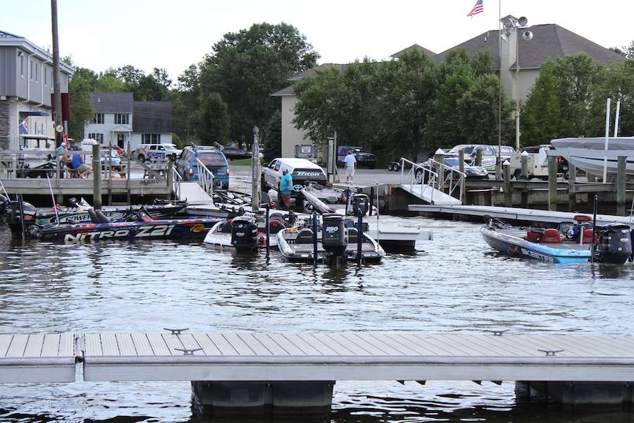 Anglers dock up as they retrieve their trucks and trailers.