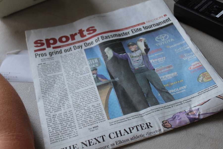 Bassmaster on the local newspaper sports section.