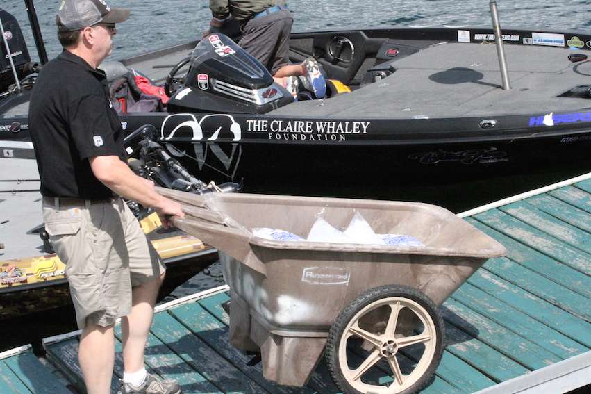 B.A.S.S. Conservationist Gene Gilliland brings ice down to the Shimano Live Release Boat.