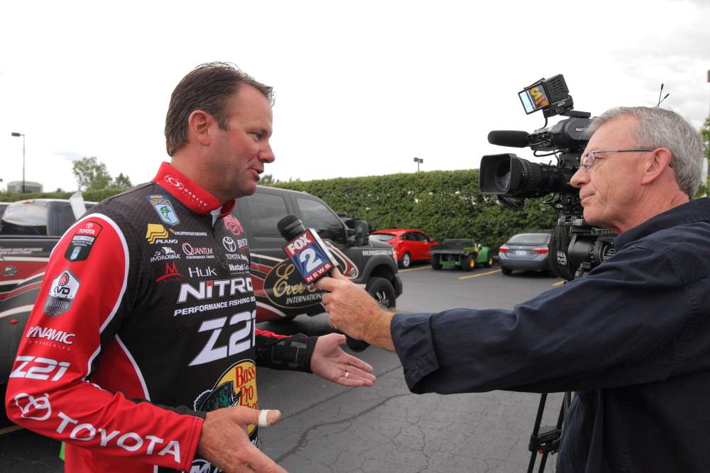 Michigan's Kevin VanDam was interviewed by a local TV station.