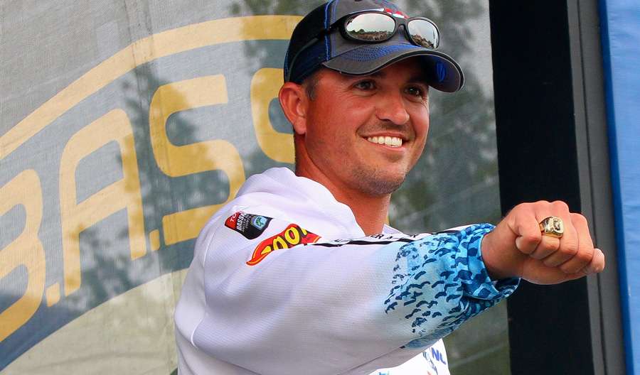 Casey Ashley received his Bassmaster Classic Champion ring at the weigh-in. He also made the cut to fish Saturday, finishing Day 2 at 46th with 32-10. 