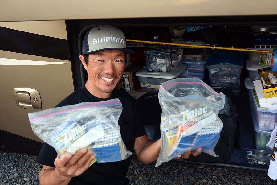 Storage bags filled with 12 years of detailed notes are located in the storage space beneath the RVâs floor. Ask Shin to recall a lure made on a given date or on a particular fishing trip, and he can find the details in the notebooks. 