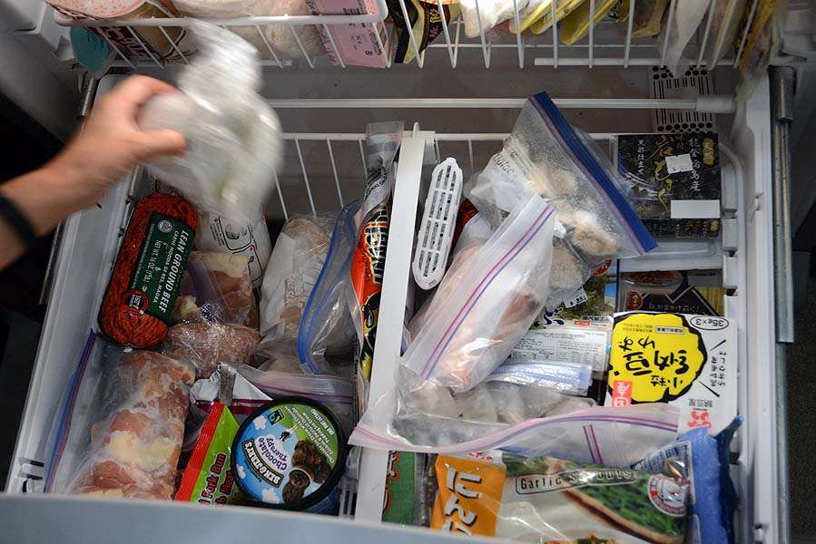 The freezer is loaded with prime fillets of sashimi-grade fish. Miyu says they eat traditional food most of the time and rarely eat at Japanese restaurants. For an ethnic experience, they splurge on Ben & Jerryâs Chocolate Therapy ice cream. 