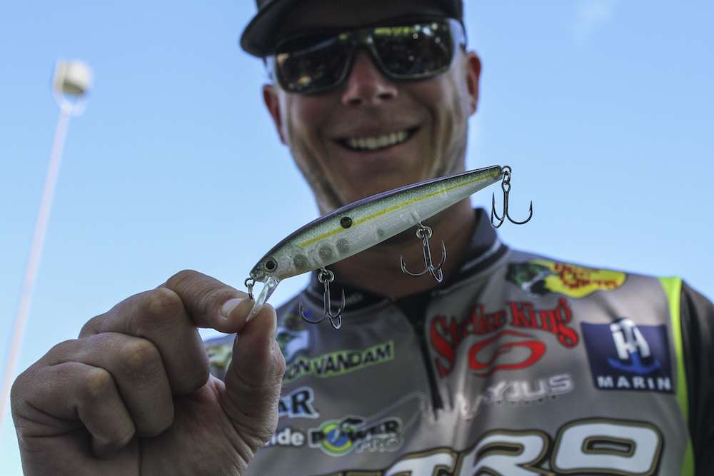 JVD goes with a KVD 300 jerkbait in Strobe Shad, Clear Ayu and Crystal Shad.
