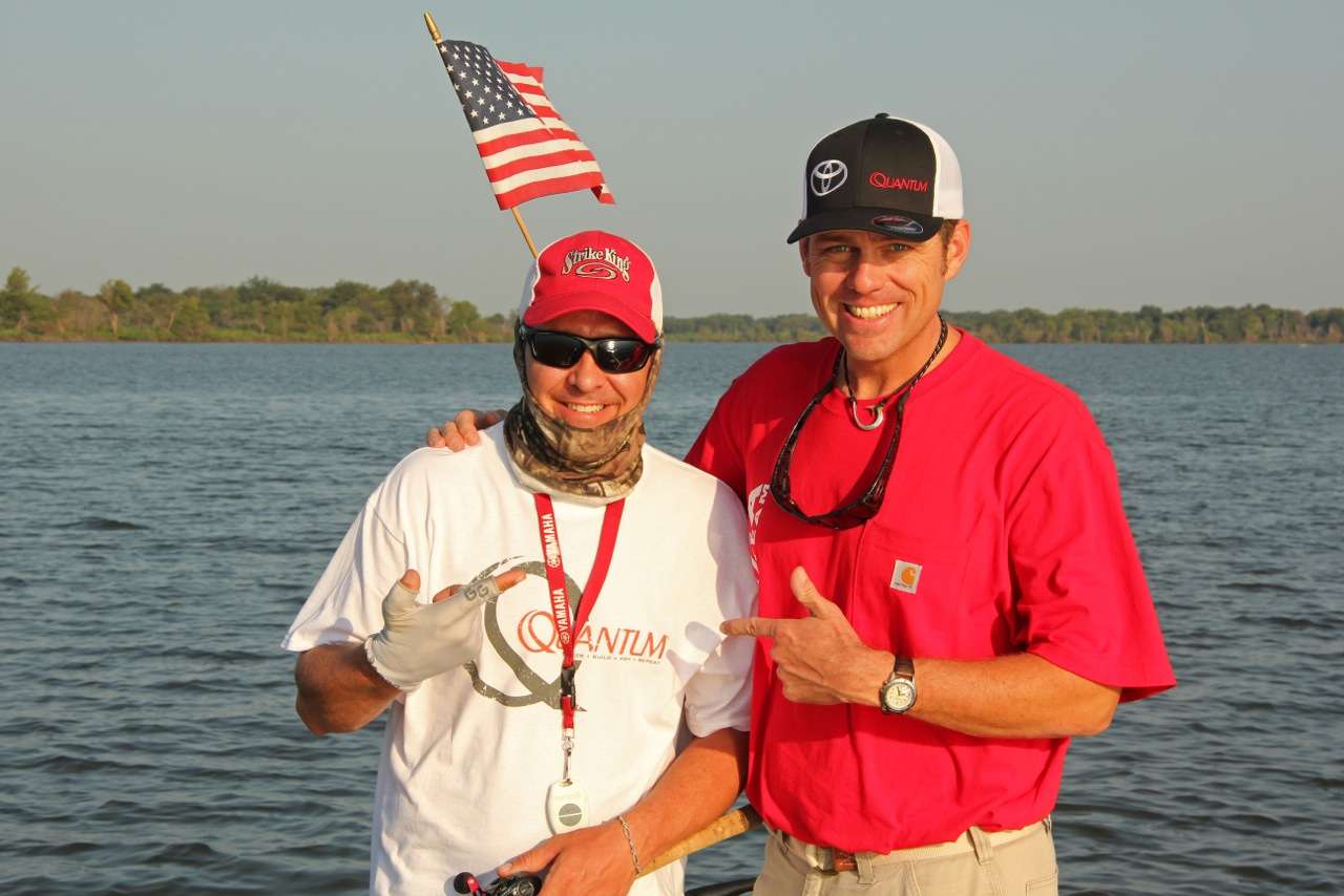 Homan takes time for a photo with Alan McGuckin of Dynamic Sponsorships who supplied this gallery. The two men were introduced as strangers by mutual friend and pro angler Kelly Jordon at the 2015 Bassmaster Classic. âGuckâ took heartfelt interest in Homan, penned a story for B.A.S.S. titled âCyclops: A Soldierâs Angleâ â and he and Homan have since grown to be close friends. âBrentâs story was never one I planned to write, but after meeting him, my heart demanded I did. It came at a perfect time in my life. A time when I needed it most. For me, itâs easily the most meaningful piece Iâve ever done. Ironically, it has nearly nothing to do with catching a bass,â says McGuckin. 