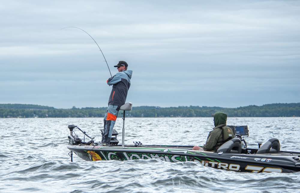 VanDam gets set up on his spot and sets the hook on fish number four.