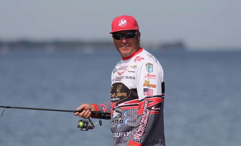 Brett Hite is all smiles knowing his limit in the livewell has him sitting securely in the Bassmaster Classic cut. 
