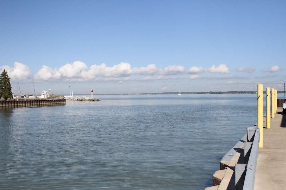 We look out onto calm Sandusky Bay, which is where anglers will launch from in the morning.