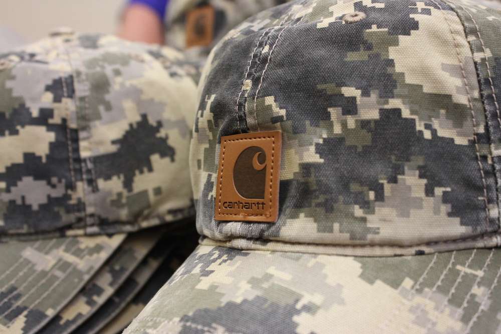 Carhartt hats for days! Anglers stop by and grab a cool hat to shield their face.