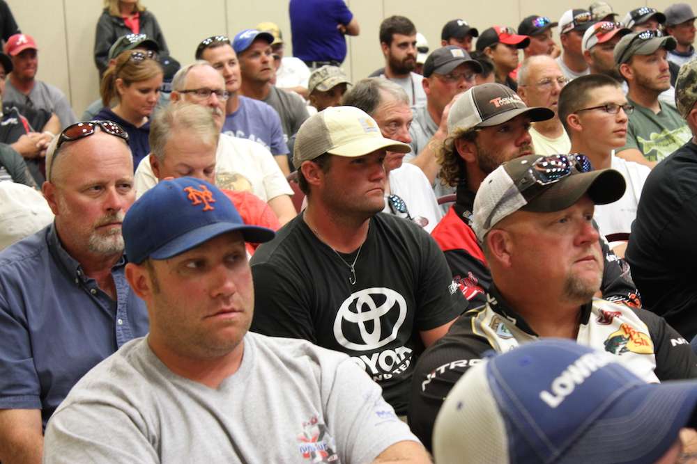 Brett Pruett, who represented the College Series at the 2015 GEICO Bassmaster Classic, listens intently.