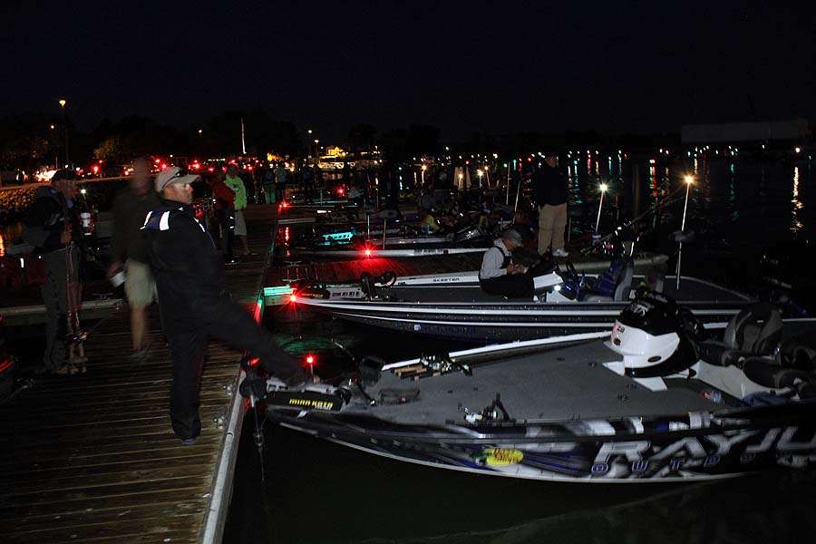 Boats fill the basin at Shelby Street Boat Launch prior to the start of Day 2 on Lake Erie.