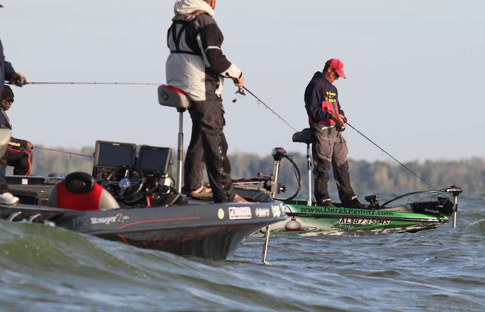 as both anglers try to focus on their electronics. 