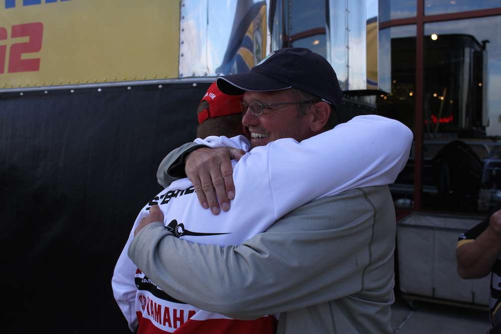 He shares an embrace with his final day partner.