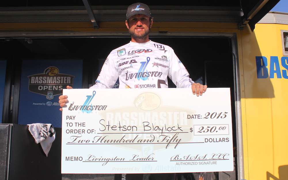The Livingston Lures Leader Award goes to Day 2 leader Stetson Blaylock. 