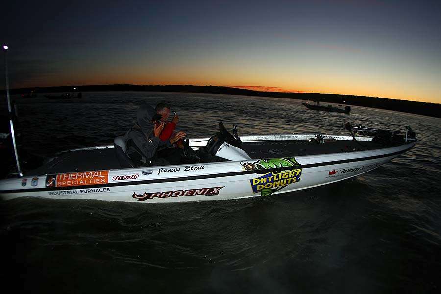 Oklahoma angler James Elam is the second boat to depart the dock. Heâs in second place with 28-11. 