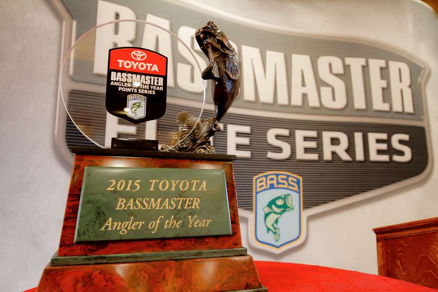 The 2015 Toyota Bassmaster Angler of the Year trophy was on display. 