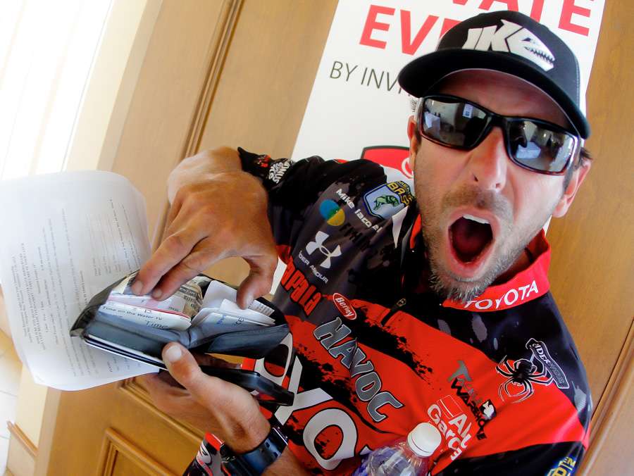 Mike Iaconelli said he had fishing licenses from all over the country in his billfold, but was low on cash and needed to draw a check this week. 