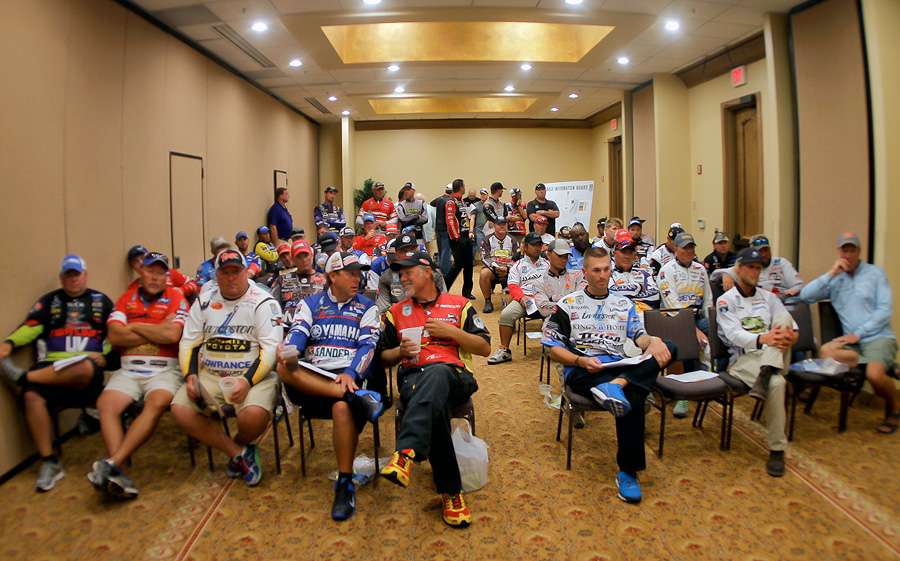 The Top 50 anglers in the 2015 Bassmaster AOY pointâs standings are assembled in this room. They will fight it out for the final end of the year payout, and Bassmaster Classic berths. 