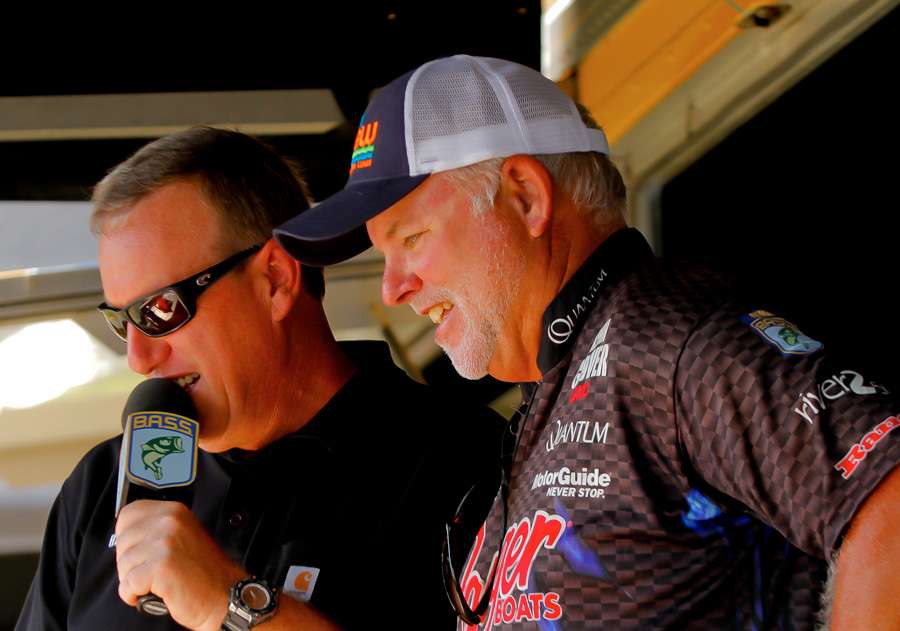 Chris Bowes tried to get a bit of information out of Biffle about how he was fishing, but the wily pro laughed it off. 