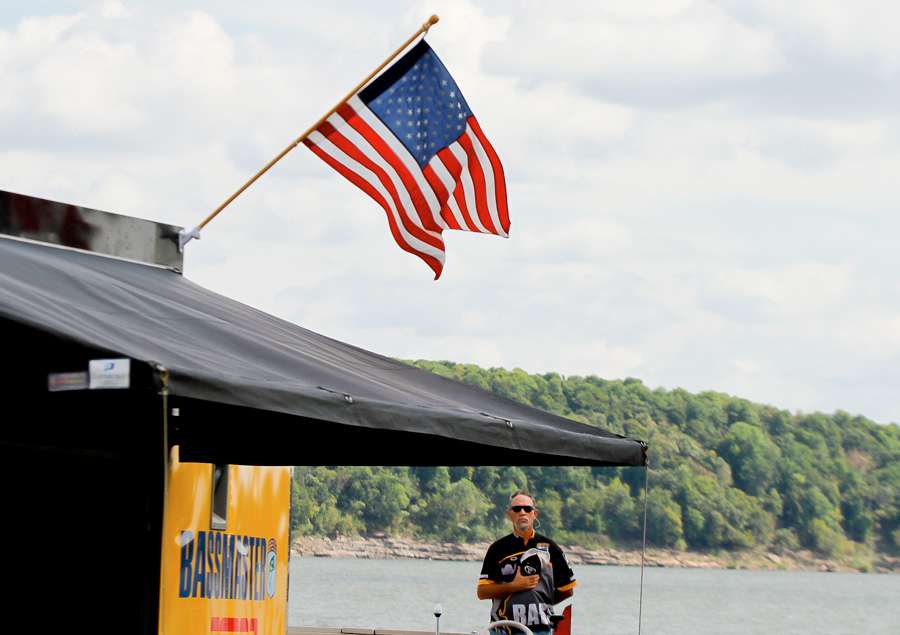 The national anthem is played before every Bassmaster weigh-in. 