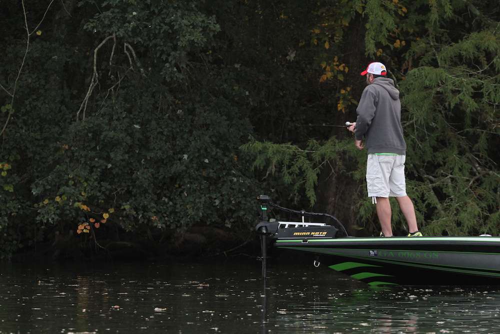 Some anglers start off skipping baits under bushes...
