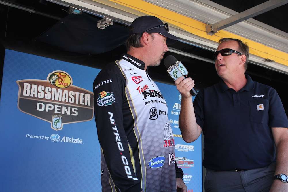 Co-angler Rick Emmitt sits in 17th with 5-11. Emmitt happens to also be the marketing manager of angler programs/pro staff at Bass Pro/Tracker Marine Group.