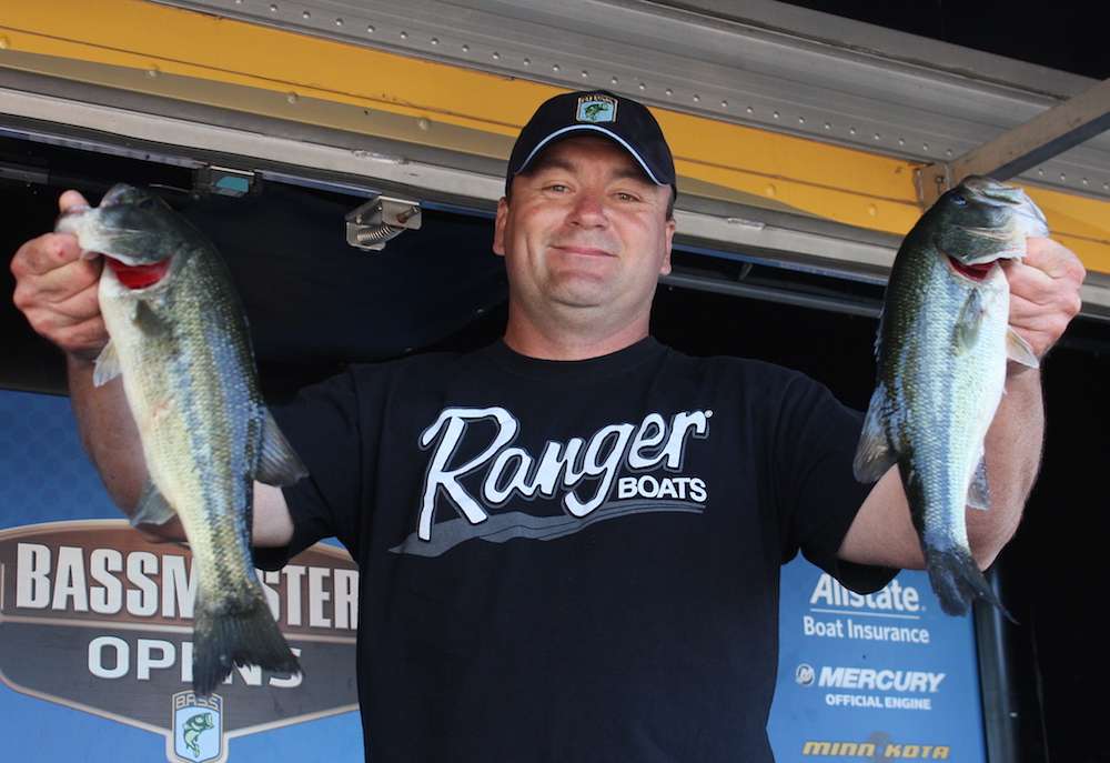 Co-angler Jason Newberry leads his division with 15-12.