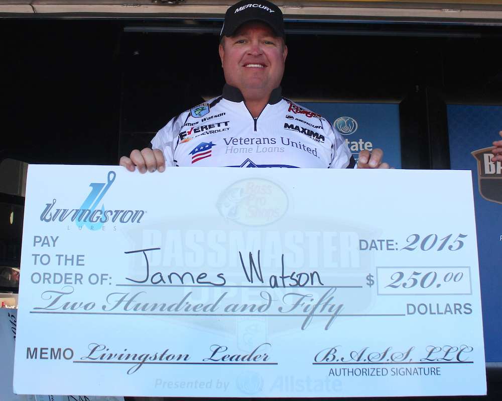 James Watson wins the Livingston Lures Leader Award for leading after Day 2.