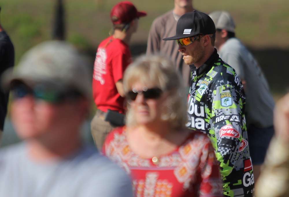Hunter Shryock is all business headed to the scales in hopes of having enough to fish tomorrow.