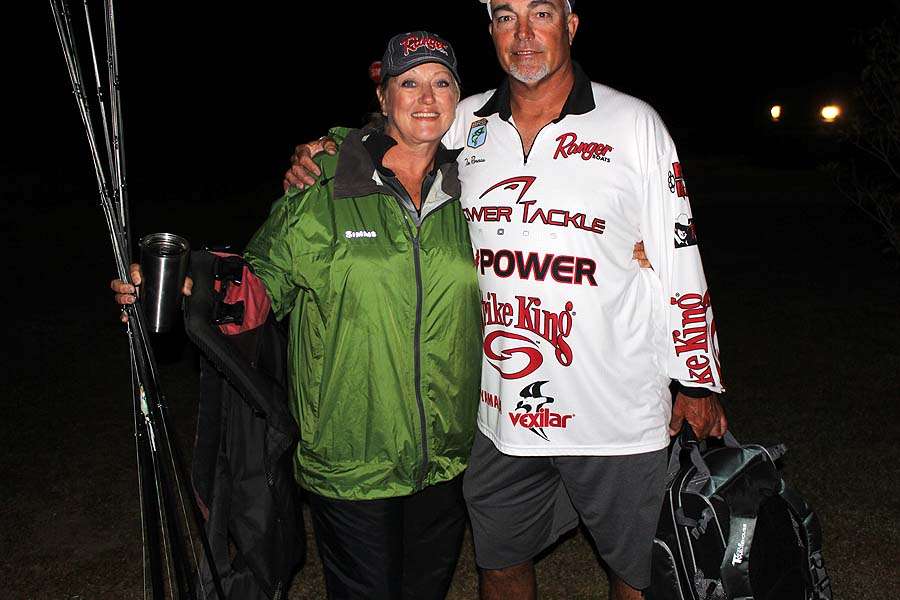 Judy and Timmy Reneau are fishing the Top 12 as husband and wife in separate boats. He is fifth place in the pro division while she is seventh place on the co-angler side.