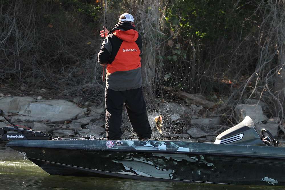 Not long after Watson boats his 5-pounder, another fish enters the boat. 