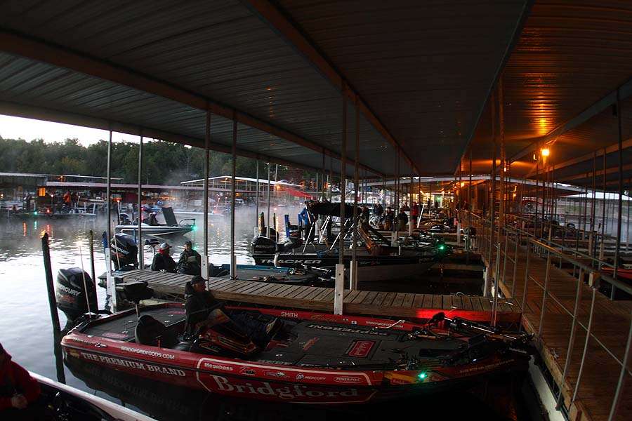The courtesy docks turn into a parking lot as the boats stage for the takeoff. 