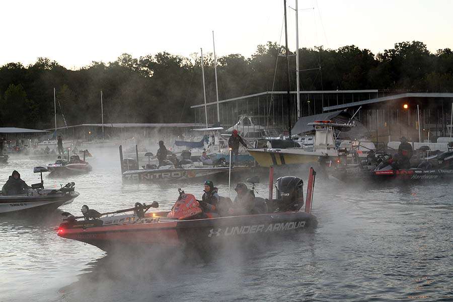 The final flights of boats leave Table Rock State Park Marina with the weigh-in beginning at 3 p.m.