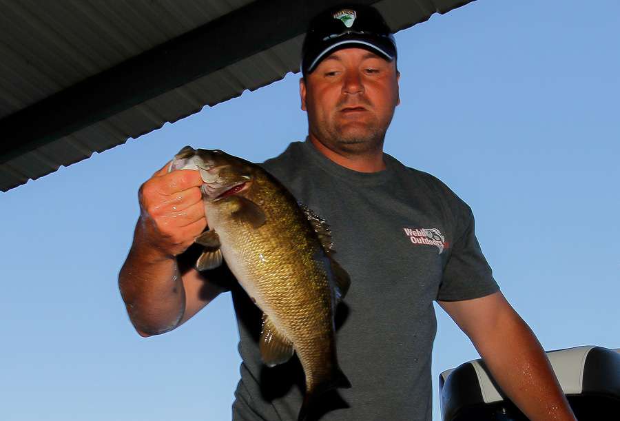 Newberry had a good smallmouth in the live well that propelled him to the lead in the co-angler division. 