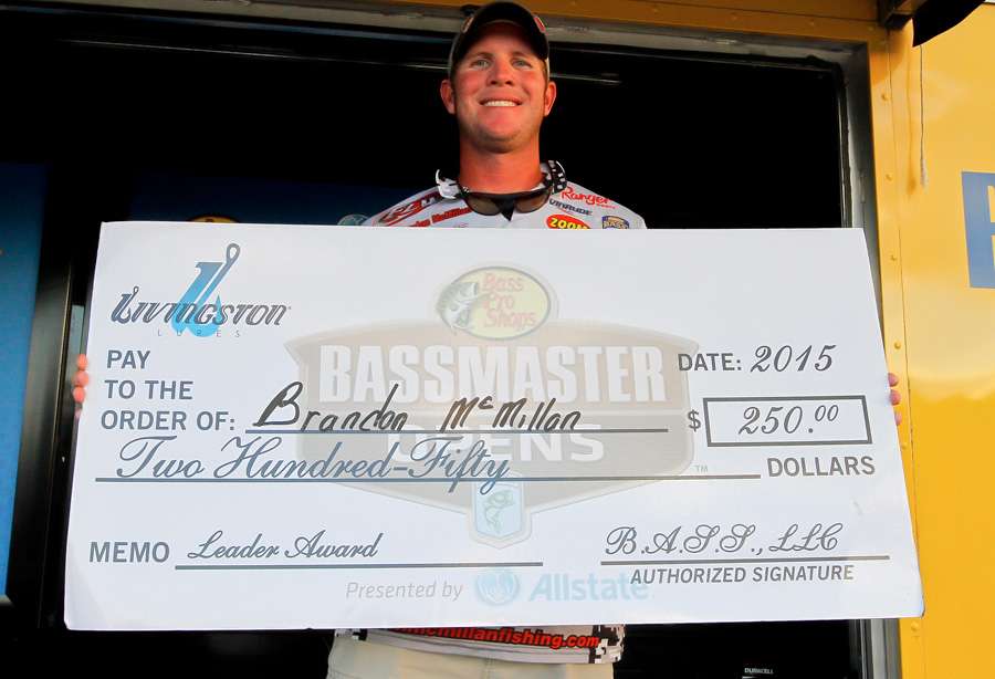 McMillan picked up a Livingston Lures Leader Award for leading the tournament on Day 2.